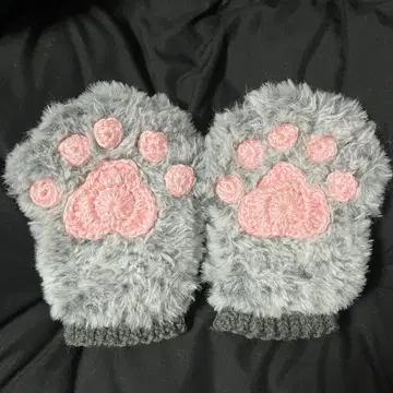 2 핸드메이드 고양이 손 암워머 장갑 그레이 고양이