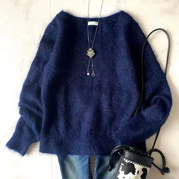컨디션 최상 에스트네이션 포근한 모헤어 라메 니트 크루넥 네이비