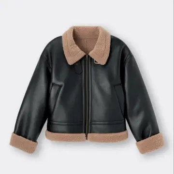 GU 페이크 무스탕 숏 플라이트 자켓 블랙