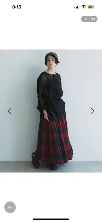 레드 체크 롱 스커트