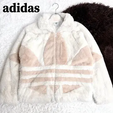 adidas 아디다스 트레포일 인조 모피 자켓 화이트