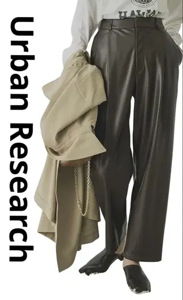 인조 가죽 와이드 팬츠 다크 브라운