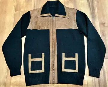 빈티지 가죽 x 니트 프론트 지퍼 자켓 가디건