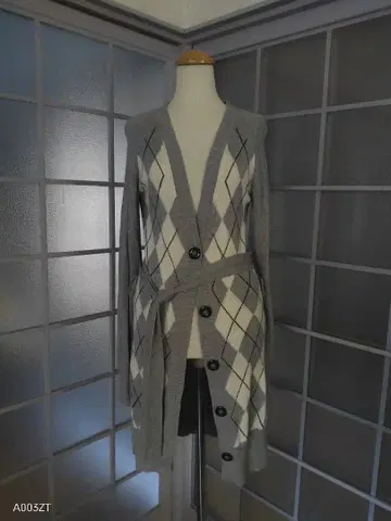 새상품급 H&M 그레이 아가일 롱 가디건 니트 코트