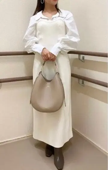 SNIDEL 오버 셔츠 도킹 니트 원피스 (화이트)