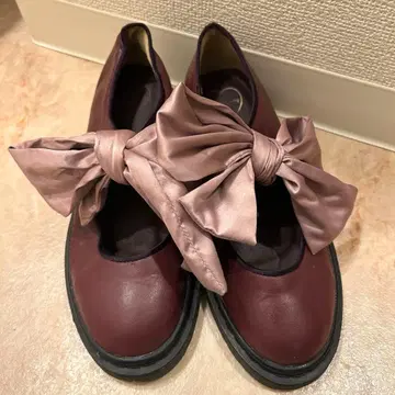 버건디 리본 포함 오픈토 신발 M 사이즈 여성용 신발
