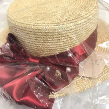 메종 드 플뢰르 캉캉 모자 새틴 빅 리본 보르도 빨간색