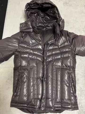 퍼플 후드 부착 다운 자켓