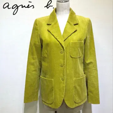 agnis b. 프랑스제 코듀로이 블레이저 라임 그린 코튼