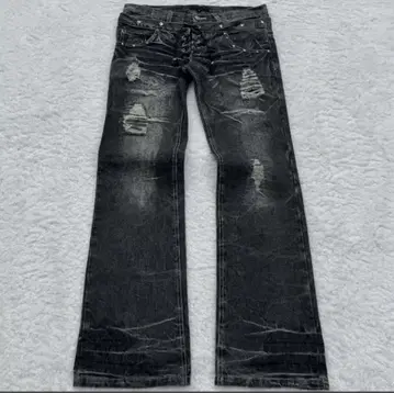 더블 허리 플레어 데님 데미지 y2k 블랙