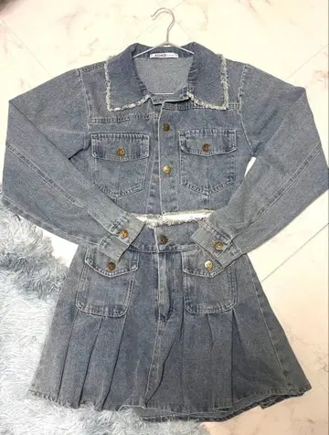 데님 셋업 데님 자켓 플리츠 스커트