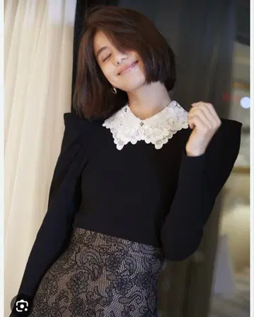 스나이델 snidel 레이스 칼라 니트 풀오버 블랙