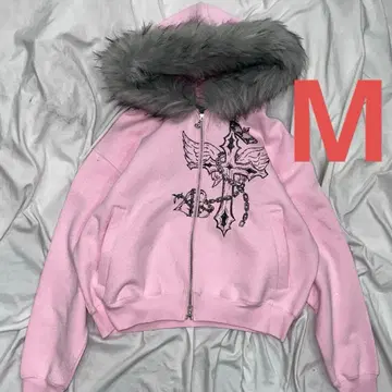 girl Cross Logo glitter Fur Zip Hoodie