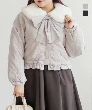 퍼 리본 포함 퀼트 자켓