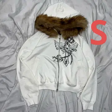 girl Cross Logo glitter Fur Zip Hoodie