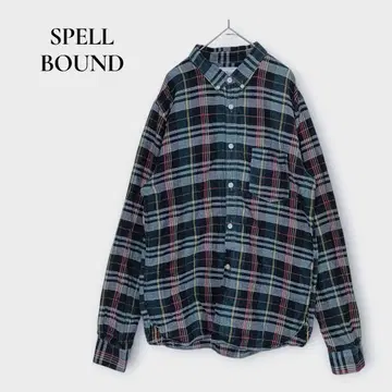 스펠바운드 플란넬 셔츠 긴팔 버튼 다운 L 체크 그린 계열