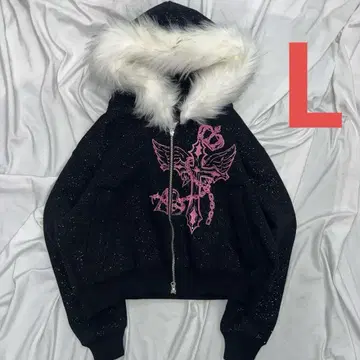 girl Cross Logo glitter Fur Zip Hoodie