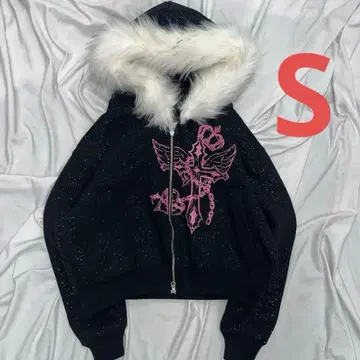 girl Cross Logo glitter Fur Zip Hoodie