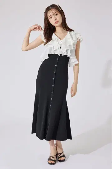 rienda 프릴 블라우스 세트 니트 머메이드 원피스