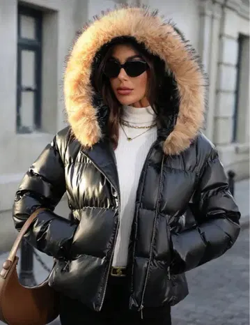 SHEIN 퍼 달린 블랙 다운 자켓