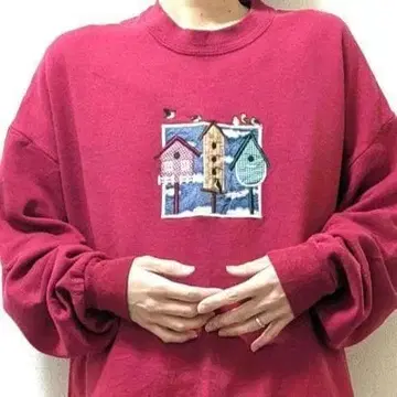 애니멀 트레이닝복 자수 맨투맨 레드 빨간색 구제 의류