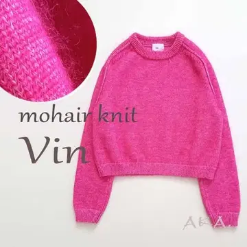 컨디션 최상 Vin  보송보송 모헤어 숏 기장 니트 푸샤 핑크