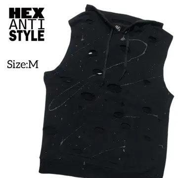 헥스 안티 스타일/데미지 가공 슬리브리스 후드티/Size:M/익명 배송