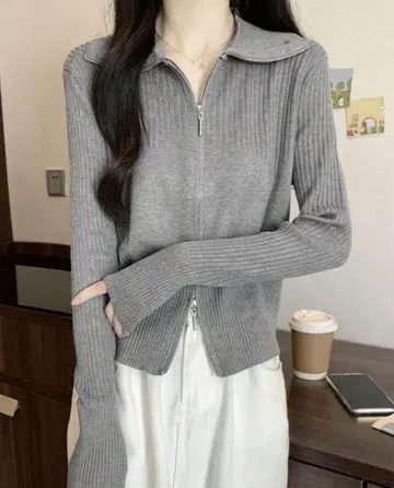 그레이 집업 니트 긴팔