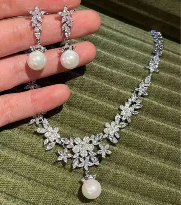 신부 목걸이 & 귀걸이 2세트 펄과 지르코니아의 브라이덜 액세서리