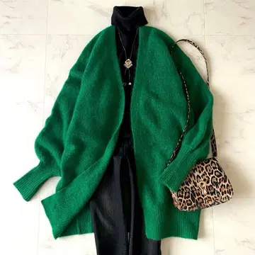 컨디션 최상 유나이티드 애로우즈 포근한 모헤어 퍼 가디건 그린