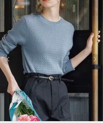 [새상품] OPAQUE.CLIP 블루 케이블 짜임 니트 긴팔 M