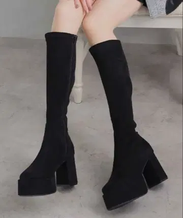 롱 부츠 스웨이드 통굽 블랙