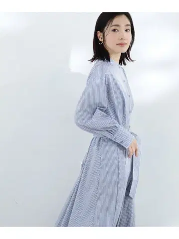 스트라이프 셔츠 원피스 긴팔 내추럴 뷰티 베이직