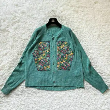 필 데 페르 린넨 혼방 프린트 도킹 래글런 가디건 그린 F