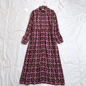 새상품급 메리제니 꽃 체크 셔츠 원피스 free