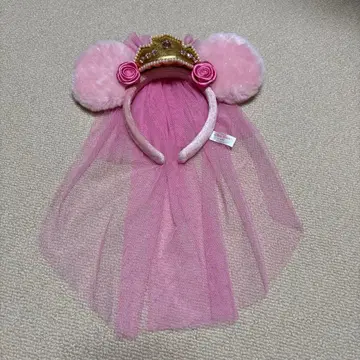 디즈니 미니 머리띠 핑크 티아라 장미 베일 오로라 공주