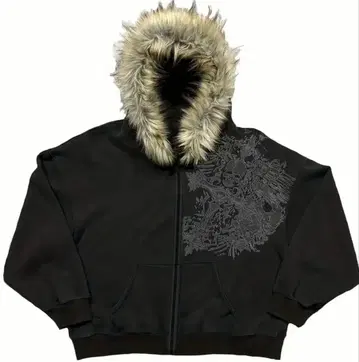 블랙 퍼 집업 후드티