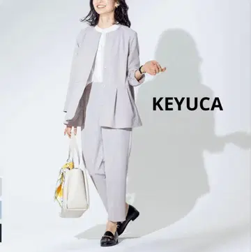 [ 컨디션 최상 ] KEYUCA 케유카 노카라 페플럼 자켓 라이트 그레이