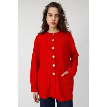 MOUSSY EMBLEM BUTTON LONG 가디건 RED