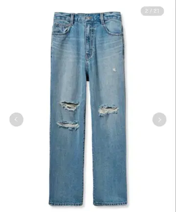 Mila Owen 데미지 가공 루즈 스트레이트 데님 팬츠