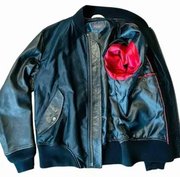 폴스미스 컬렉션 블랙 가죽 아우터 남성용 안감 빨간색