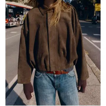 ZARA 스웨이드 느낌 봄버 자켓 브라운 S