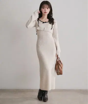 fupel 바이컬러 앙상블 니트 롱 원피스