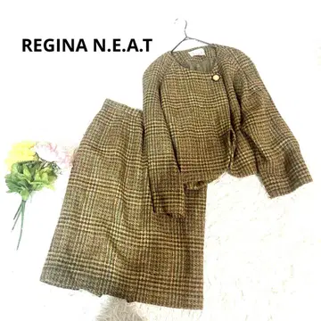 레지나니트 셋업 자켓 노카라 타이트 스커트 트위드