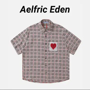체크 무늬 반팔 셔츠 하트 자수 포함 ELFRLIC EDEN