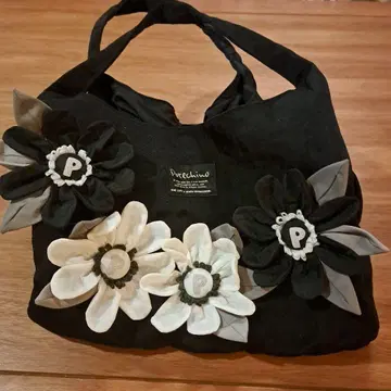 Potechino 꽃 장식 토트백 블랙