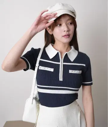 LIPSERVICE 하프 ZIP 체인 포켓 니트 네이비