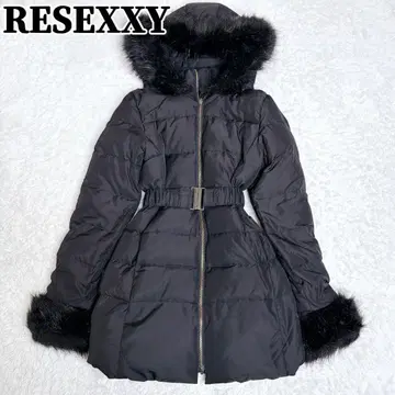 RESEXXY 리젝시 다운 코트 퍼 후드 블랙 벨트 포함