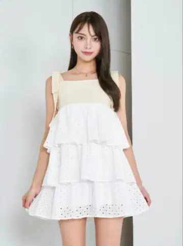 Darich 니트 도킹 코튼 레이스 미니 원피스
