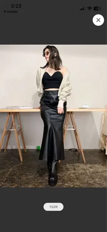 GYDA 블랙 합성 피혁 머메이드 스커트